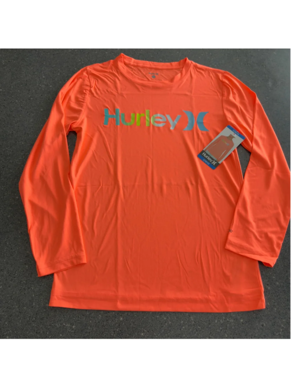 Boys Hurley Rashguard Swim Shirt Size L Orange Blue
